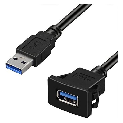 YEKELLA USB 3.0 Panel Flush Mount Cable - USB 3.0 Male to USB 3.0 Female AUX Flush Mount Car Mount Extension Cable for Car Truck Boat Motorcycle Dashboard Panel