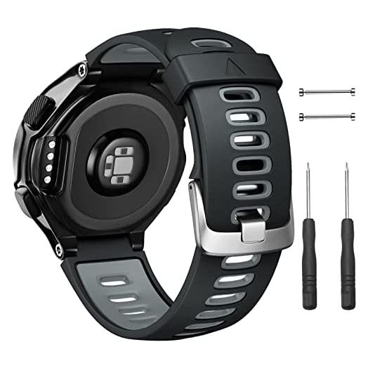 NotoCity Silicone Watch Band Replacement Solft Silicone Strap Compatible Forerunner 230/220/ 235/ 620/ 630/ 735XT/ Approach S20/ S5/ S6-Black Gray