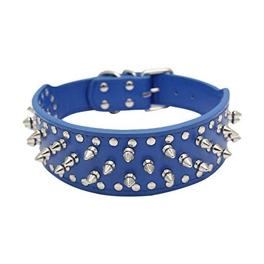 Avenpets 20-26" Length 2" Width Spike Rivets Leather Dog Pet Collars for Pitbull Mastiff Boxer (Dark Blue,M)