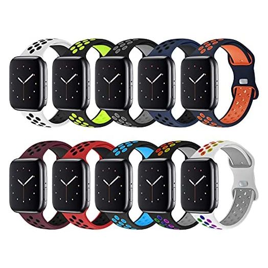 NOY 10 Pack Sport Bands Compatible with Apple Watch Bands 42mm 44mm 45mm, Breathable Soft Silicone Sport Women Men Replacement Strap Compatible for iWatch Series 7/6/5/4/3/2/1/SE