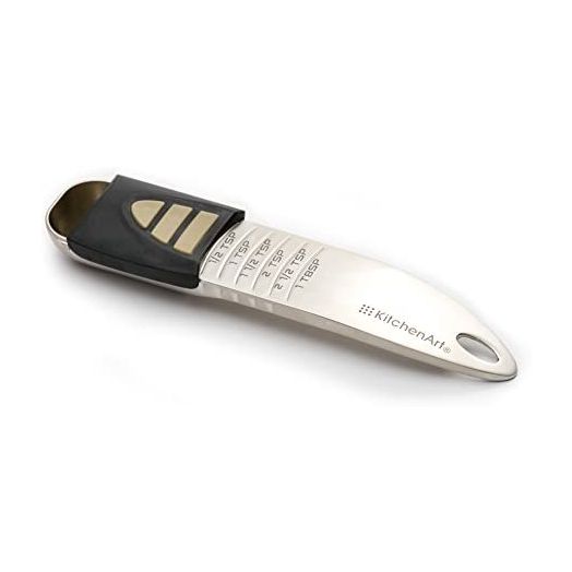 KitchenArt Professional Series Tablespoon, Champagne Satin Measuring Spoon, Adjustable from 1/2 Teaspoon to 1, White & Black