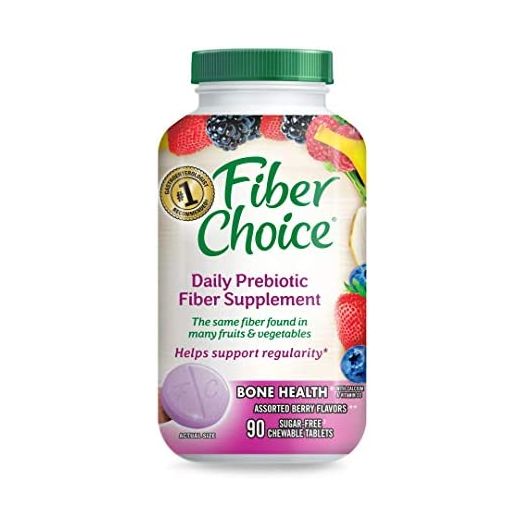 Fiber Choice Bone Health Daily Prebiotic Fiber Chewable Tablets with Calcium & Vitamin D, Assorted Berry, 90 Count