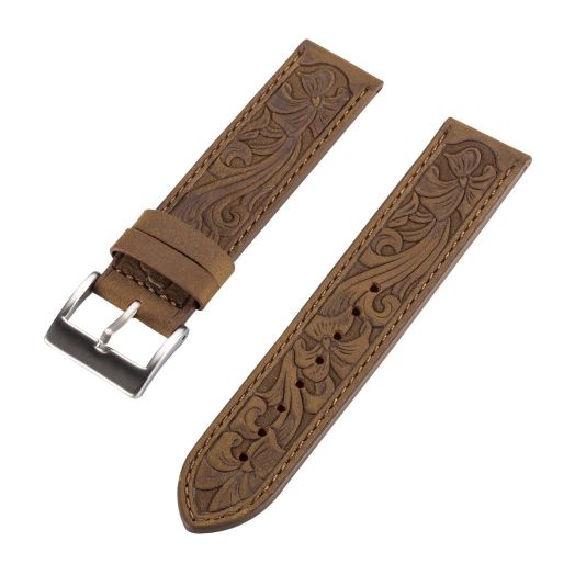 Leather Watch Band 22mm, NUOYOU Genuine Leather Relief Replacement Watch Band (CrazyHorseLeather-22mm)