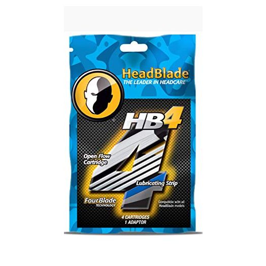 HeadBlade Men's HB4 Refill Shaving Razor Blades (4 Blades) No Tugging or Pulling, Shave Less, Works for Face, Body, and Scalp