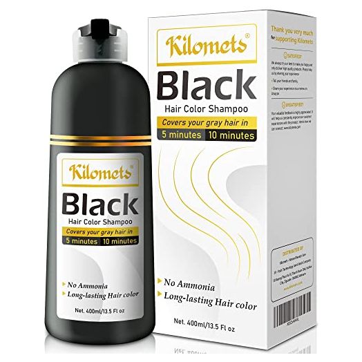 Kilomets BLACK Hair Color Shampoo 400ml- 100% Grey Coverage in Minutes- Ammonia Free Darkening Hair Coloring Shampoo- Gift for Mom Dad
