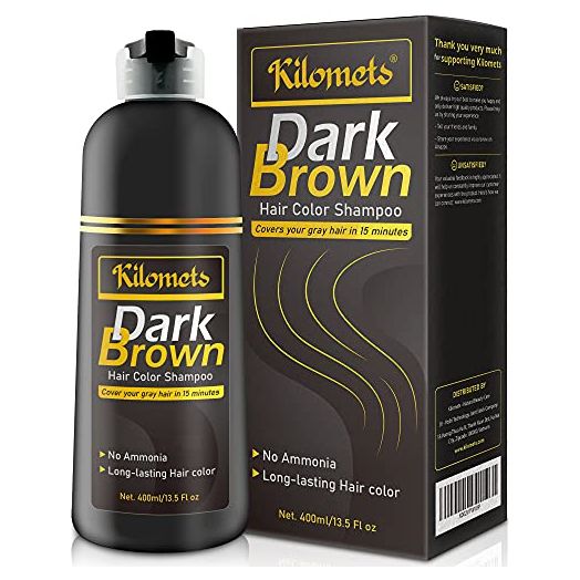 Kilomets Dark Brown Color Instant Hair Shampoo 400ml- 100% Grey Coverage- Ammonia Free Coloring Shampoo in Minutes Gift for Her for Him