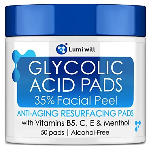 Glycolic Acid Pads 35% - Peel Pads with Natural Glycolic Acid, Vitamin B5, C, E - Works for Dark Spots, Acne, Breakouts and Reduces Fine Lines & Wrinkles - Anti-Aging Glycolic Facial Peel Treatment