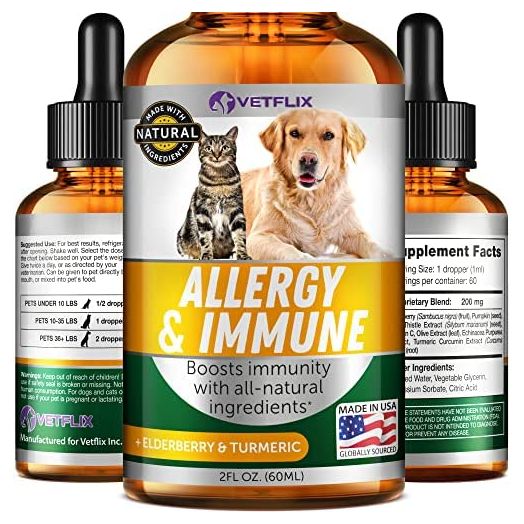 Pet Allergy & Immune Support - Made in USA - Cat & Dog Allergy Relief - 100% Natural - Milk Thistle & Turmeric - Premium Treatment for Dog & Cat Immune System - Vitamin C for Pets - Non-GMO