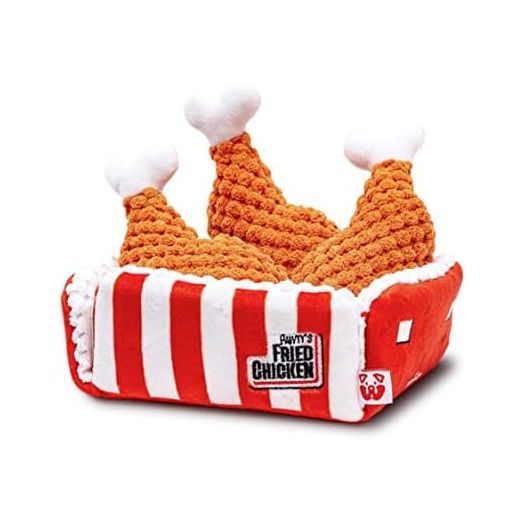 PAWTY Fried Chicken Interactive Dog Toy - Snuffle Nosework Parody Toy with Squeaker - Pet Stress Relief Game - Hide Treat Food Puzzle - Medium to Large Dog - Cute Dog Gifts Birthday