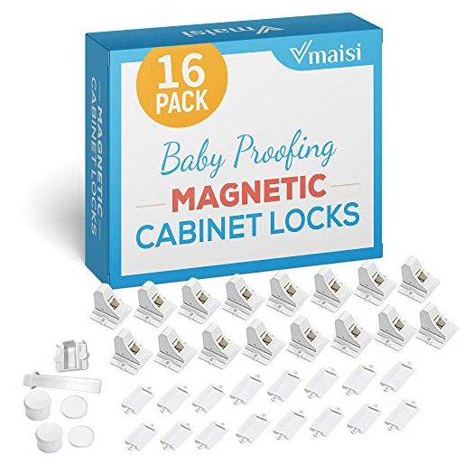 16 Pack Child Safety Magnetic Cabinet Locks - Vmaisi Children Proof Cupboard Baby Locks Latches - Adhesive for Cabinets & Drawers and Screws Fixed for Durable Protection