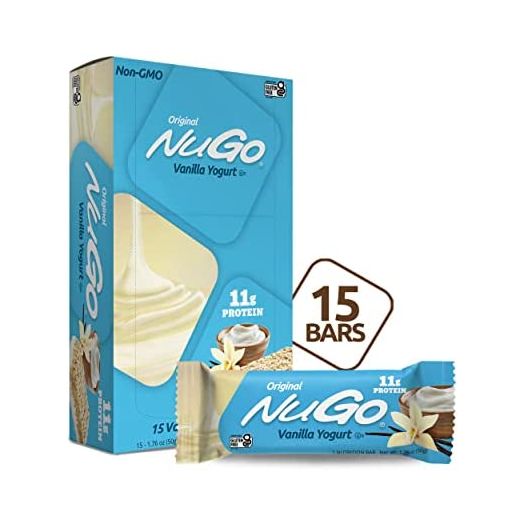 NuGo Protein Bar, Vanilla Yogurt, 11g Protein, 170 Calories, Gluten Free, 1.76 Ounce (Pack of 15)
