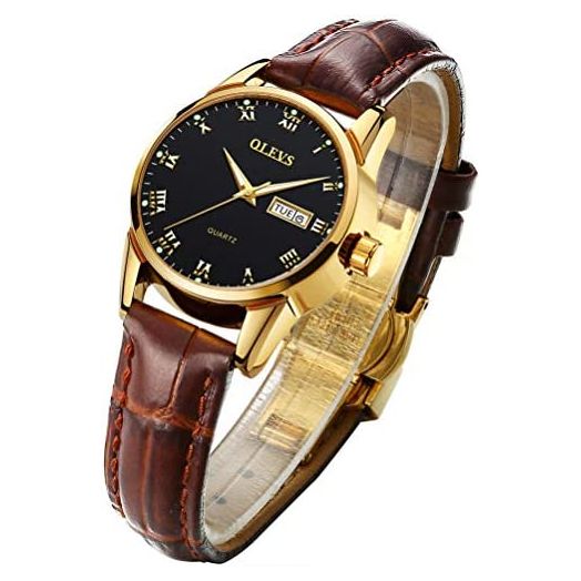 OLEVS Women's Business Dress Watches for Ladies Female Brown Leather Strap Big Face Dress Analog Quartz Wrist Watch with Calendar Day Date Waterproof Luminous Gift Classic Casual Retro Band