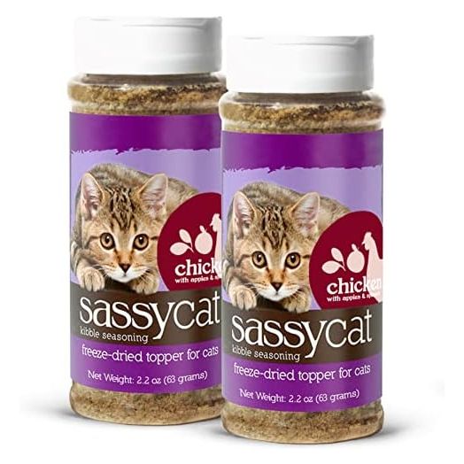 Herbsmith Sassy Cat Kibble Seasoning – Freeze Dried Chicken – Cat Food Topper for Picky Eaters – Chicken, Apples, and Spinach [Bundle x2]