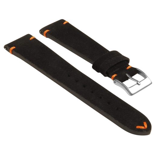 StrapsCo Hand-Stitched Suede Leather Quick Release Watch Band Strap - Black & Orange - 24mm - Short Length