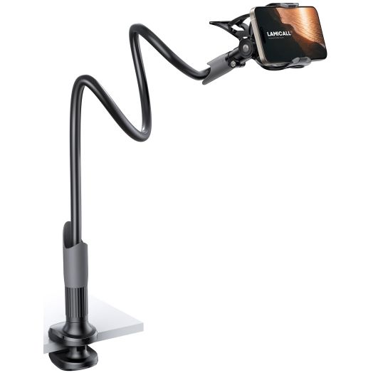 Lamicall Gooseneck Phone Holder for Bed - Cell Phone Mount Clamp for Desk, Flexible Long Arm Headboard Bedside Clip, Overhead Mount Stand for 4-7" Phone, iPhone 15 Pro Max, 14 Plus, 13 Mini, Black