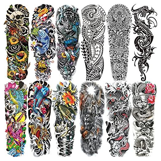 Aresvns Temporary Tattoo for Men and Women (L19“xW7”), Full Arm Fake Tattoos for adults