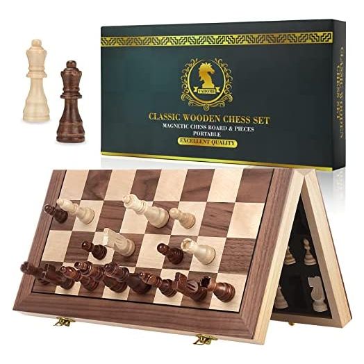 Vahome Magnetic Chess Board Set for Adults & Kids, 15" Wooden Folding Chess Boards