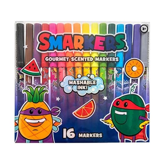 Smarkers, Washable Scented Markers, Assorted Colors, Standard Point Felt Tip, 16 Count