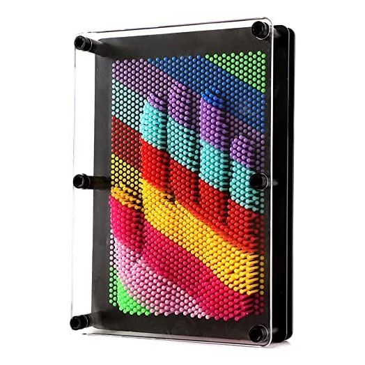 3D Pin Art Sensory Toy Rainbow Needles Fidget Palm Board Extra Large(6 x 8 Inches) Arouse Sense of Imagination Innovative Boundless Creativity