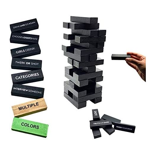 Buzzed Blocks Adult Drinking Game, 54 Blocks with Drinking Commands and Games