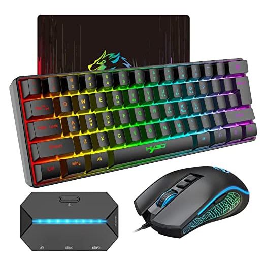 4-in-1 Wired Gaming Keyboard Mouse Combo,61 Keys RGB Backlit Keyboard, 3600 DPI Wired Gaming Mouse and Mouse pad and LED Backlit Gaming Controller Converter for Windows PC GamerPS4.