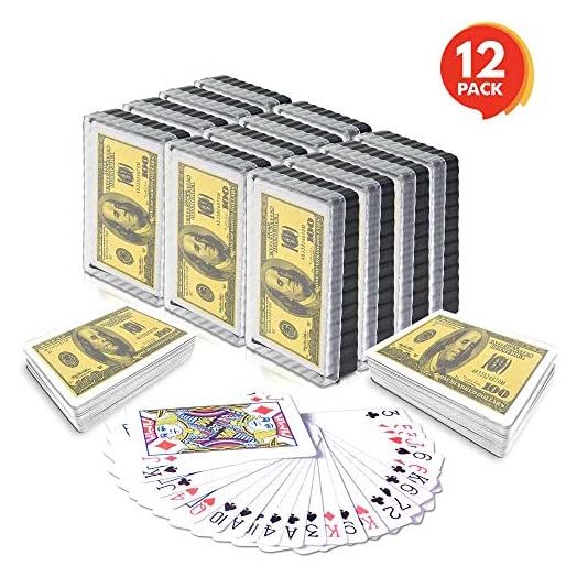 Gamie 100 Dollar Bill Playing Cards, Decks, Individually Shrink Wrapped, Game Cards (Pack of 12)