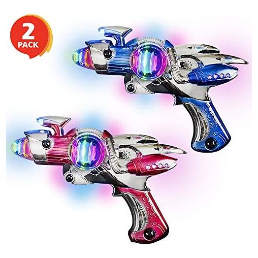 ArtCreativity Red & Blue Super Spinning Space Toy Gun Set with Flashing Lights & Sound Effects, Pack of 2, Cool Futuristic Toy Guns, Batteries Included, Great Gift Idea for Boys & Girls