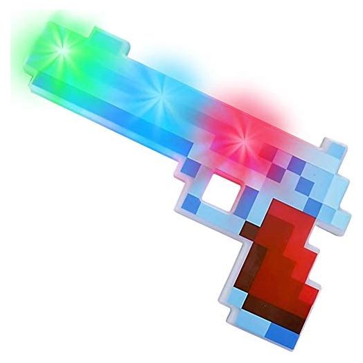 ArtCreativity 10 Inch Light Up Pixel Pistol Toy with Flashing LEDs - Cool Retro Pixelated Plastic Pistol - Video Game Party Supplies - Unique Kids Easter Basket Stuffers Gift - Batteries Included