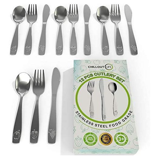 12 Piece Stainless Steel Kids Silverware Set - Child and Toddler Safe Flatware - Kids Utensil Set - Metal Kids Cutlery Set Includes 4 Small Kids Spoons, 4 Forks & 4 Knives