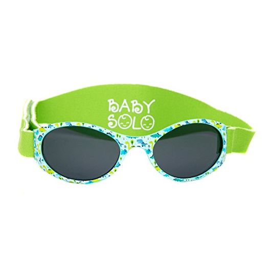 Baby Solo Original Baby Sunglasses Safe, Soft, & Adorable Durable Case Included (0-36 Months, Dino Dance Frame w/Solid Black Lens)