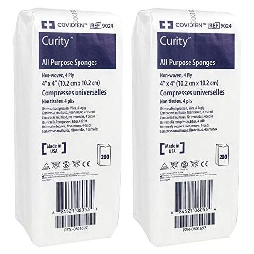 Covidien 9024 Curity All Purpose Gauze Sponge, 4 Ply - 4 X 4 Inch, 200 Count (Pack of 2)