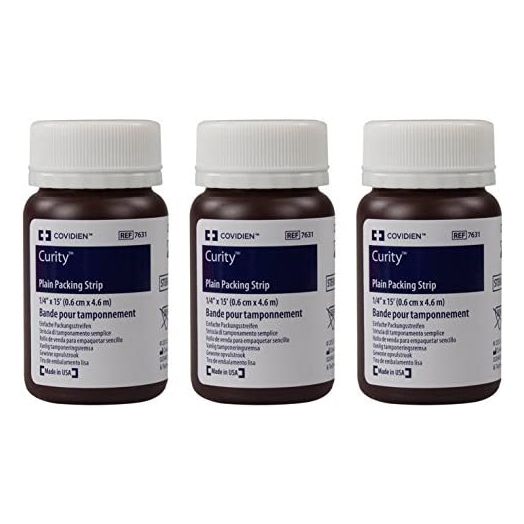 Covidien 7631 Curity Plain Packing Strip, 1/4" x 15 ft. (Pack of 3)
