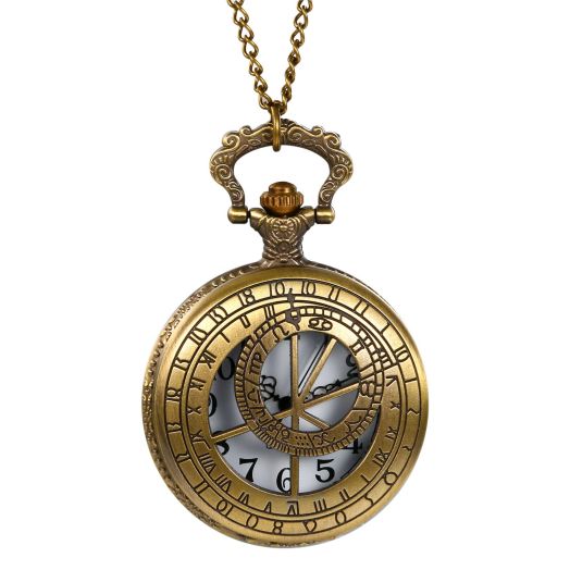 Lancardo Antique Bronze Pocket Watch Vintage Unisex Hollow Out Astrolabe Carving Arabic Markers with Chain Halloween Costume
