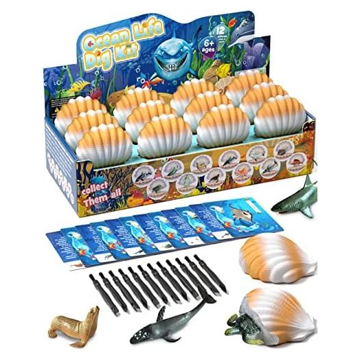 EARTH'SCODE Ocean Animals Dig Kit, Seashell Excavation Dig Bricks, Science Educational Gift for Kids