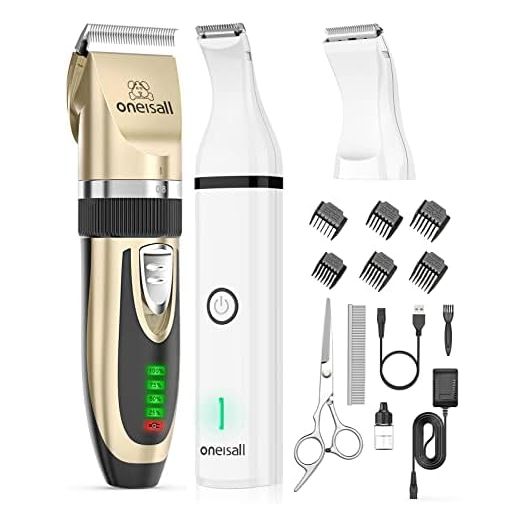 oneisall Dog Clippers and Dog Paw Trimmer Kit 2 in 1 Low Noise Cordless Dog Clippers for Grooming Pet Hair Trimmers for Small and Large Dogs Cats Animals
