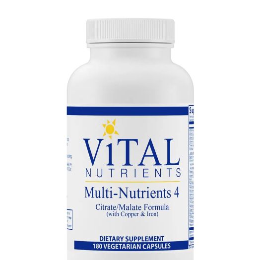 Vital Nutrients Multi-Nutrients 4 Citrate / Malate Formula (with Copper and Iron) - 180 Capsules