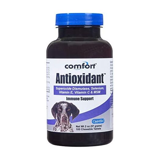 COMFORT Antioxidant Supplement for Dogs, 100 Count, Immune Support and Helps Reduce Skin Allergies, Contains: MSM, Superoxide Dismutase, Selenium and Vitamin C & E, Made in The USA