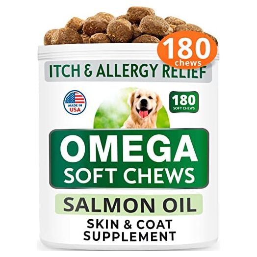 Bark&Spark Omega 3 for Dogs - 180 Fish Oil Chews for Dog Shedding, Skin Allergy, Itch Relief, Hot Spots Treatment - Joint Health - Skin and Coat Supplement - EPA & DHA Fatty Acids - Salmon Oil