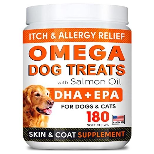 Fish Oil Omega 3 Treats for Dogs - Allergy and Itch Relief - Skin and Coat Supplement - Joint Health - Wild Alaskan Salmon Oil - Shedding, Itchy Skin Relief - Omega 3 6 9 - EPA & DHA