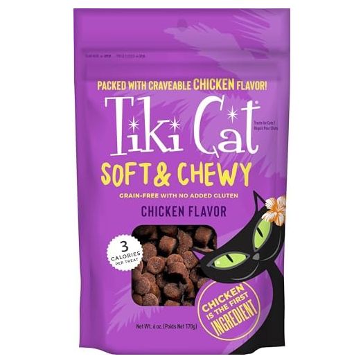 Tiki Cat Soft & Chewy Treats, Chicken Flavor, 3 Calories Per Treat with Grain-Free and No Added Gluten, 6 oz Pouch (Pack of 1)