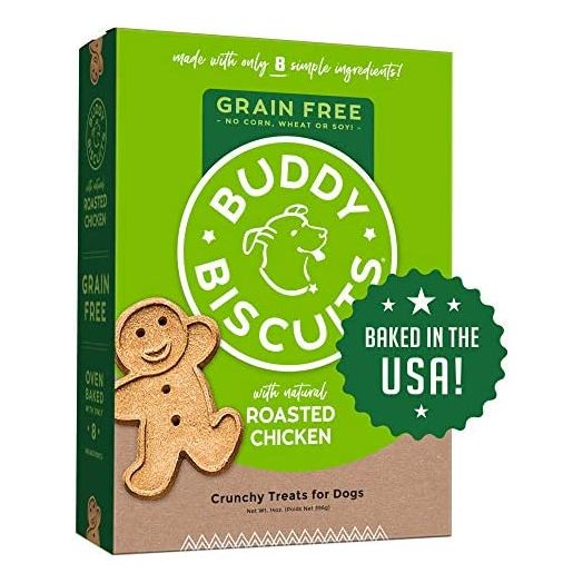 Buddy Biscuits Grain Free Dog Treats Made in USA, Large Size with Healthy Natural Roasted Chicken 14 oz