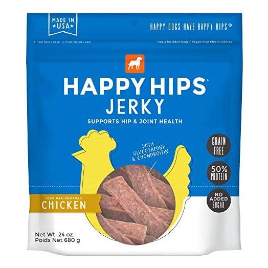 Happy Hips Chicken Jerky, Grain Free Dog Treats with Glucosamine & Chondroitin, Made in USA, 24 oz, 29253