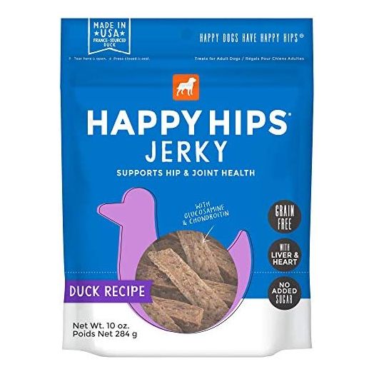 Happy Hips Duck Jerky, Grain Free Dog Treats with Glucosamine & Chondroitin, Made in USA, 10 oz