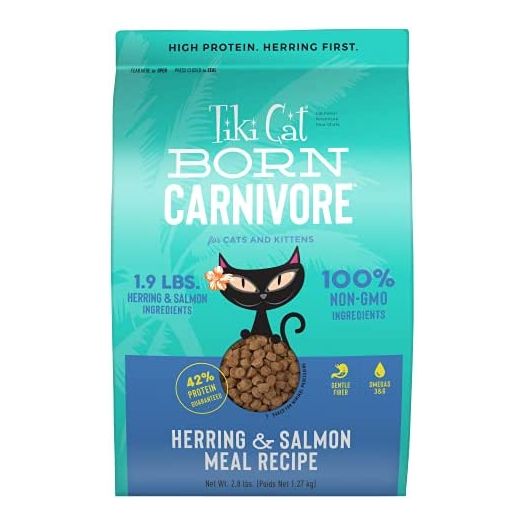 Tiki Cat Born Carnivore Low Carb Grain Free Dry Cat Food - Baked with Real Fish - Herring & Salmon