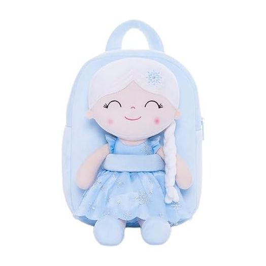 Gloveleya Toddler Backpack for Girls Kids Backpacks Soft Girl Toys Plush Baby Girl Gifts with Plush Princess Isa Doll Blue 9"