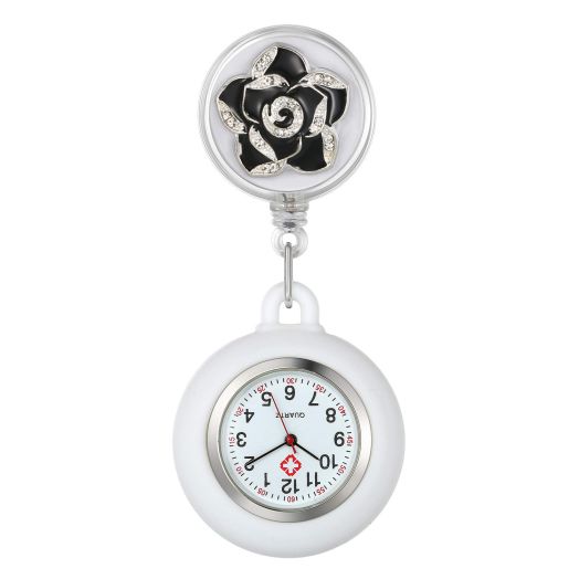 Retractable Nurse Watch with Second Hand for Women Clip on Lapel Hanging Nurses Watch Badge Stethoscope for Nurses Fob Pocket Watch with Silicone Cover - Black¡
