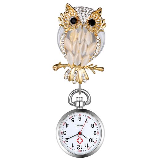 Retractable Nurse Watch with Secondhand Clip On Stethoscope Lapel Fob Pocket Watches Owl Pattern Watch for Doctor Nurse Easy to Read for Women and Men
