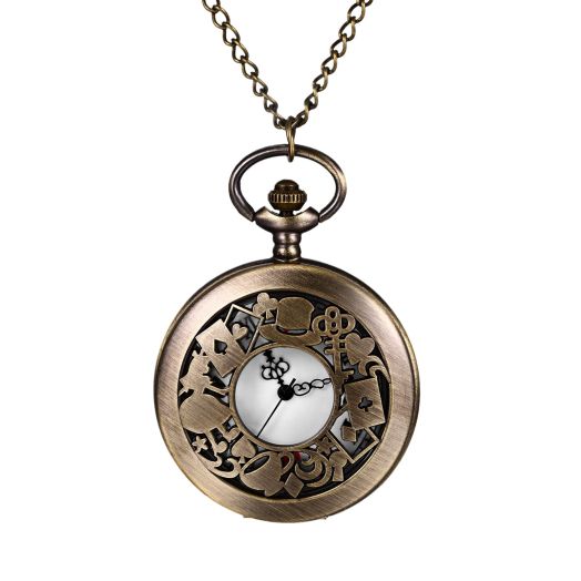 Lancardo Antique Bronze Unisex Hollow Out Astrolabe Carving Arabic Markers Pocket Watch with Chain for Mother Father