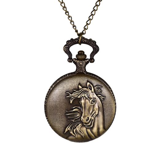 Lancardo Pocket Watch for Men Women Vintage Bronze Cute Deer Horse Decorative Case Arabic Numeral Dial Quartz Analog Pocket Watch with Chain for Fathers Day