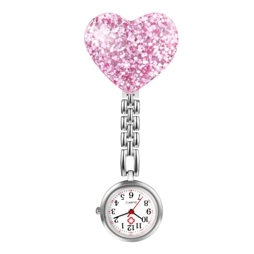 Lancardo Clip On Nurse Watch: Bling Heart Shape Badge Brooch Fob Pocket Watch for Women Men Doctor Easy to Read